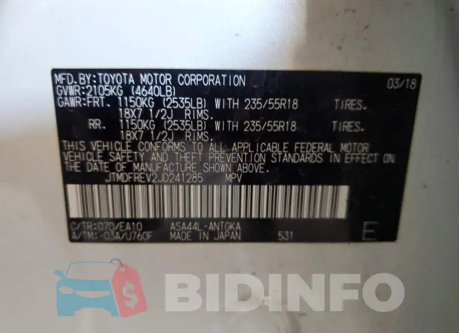 JTMDFREV2JD241285 Photo# 12