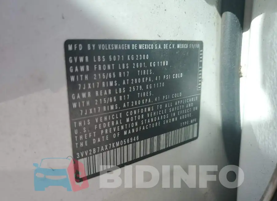 3VV2B7AX7KM056946 Photo# 14