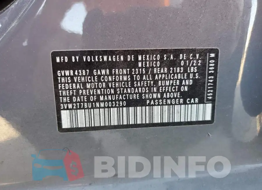 3VW2T7BU1NM003290 Photo# 12