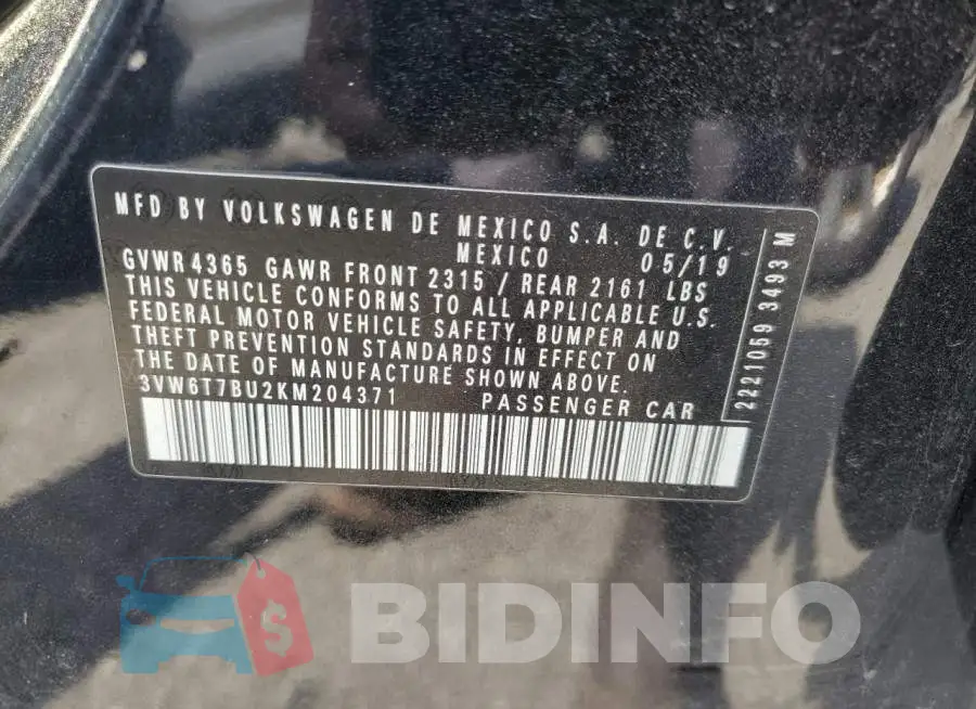 3VW6T7BU2KM204371 Photo# 12
