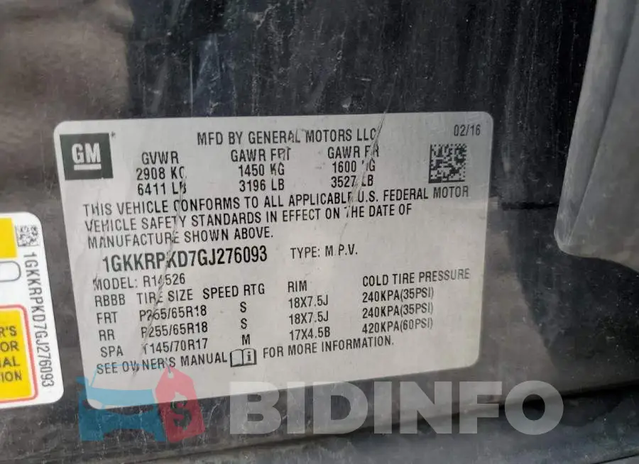 1GKKRPKD7GJ276093 Photo# 14