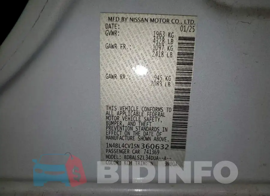 1N4BL4CV1SN360632 Photo# 12