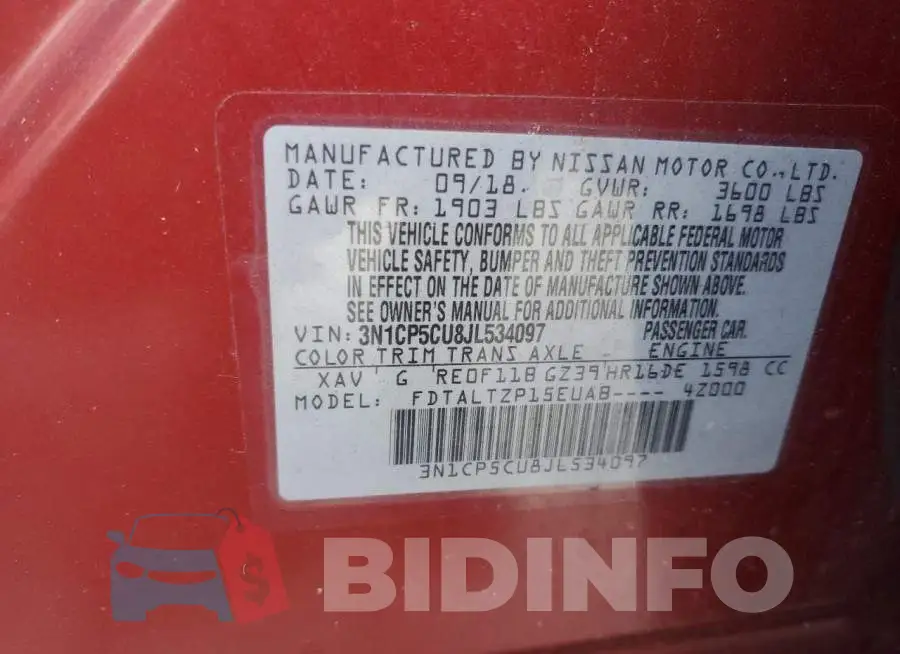 3N1CP5CU8JL534097 Photo# 13