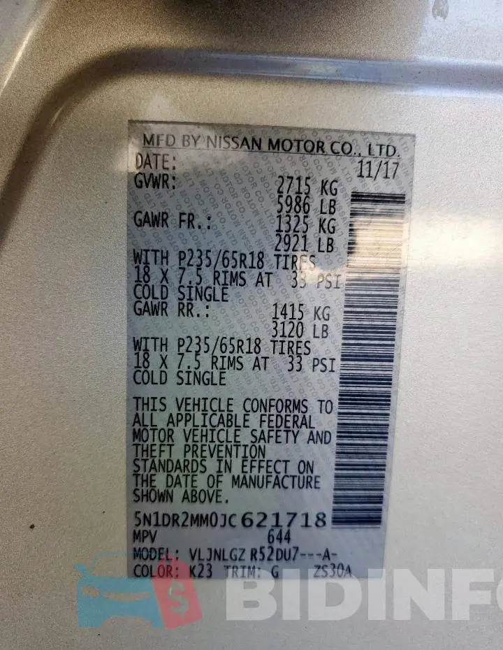 5N1DR2MM0JC621718 Photo# 14
