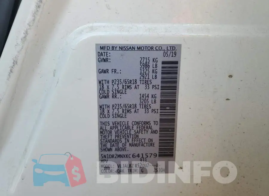 5N1DR2MNXKC641579 Photo# 14