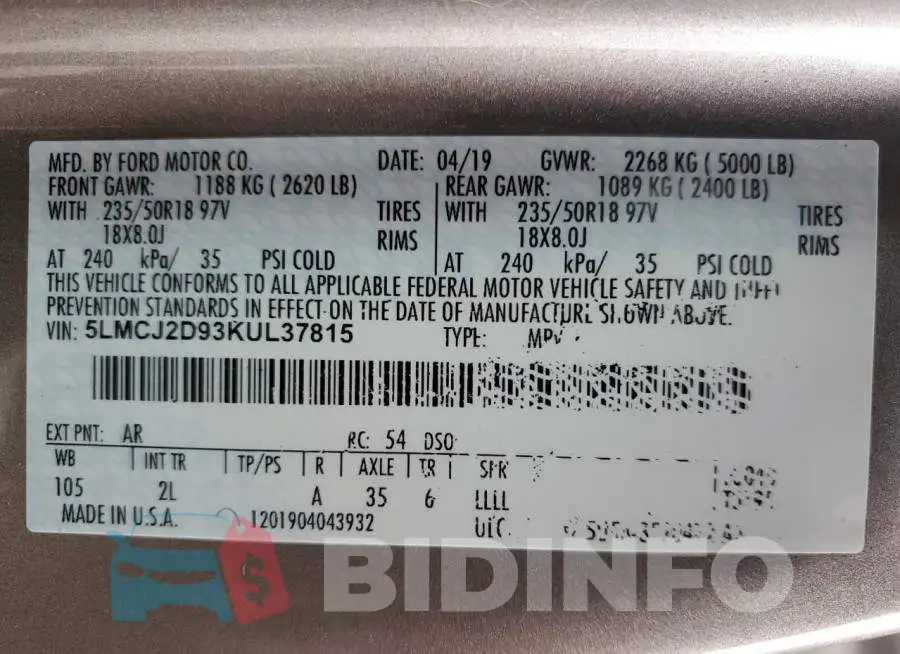 5LMCJ2D93KUL37815 Photo# 13
