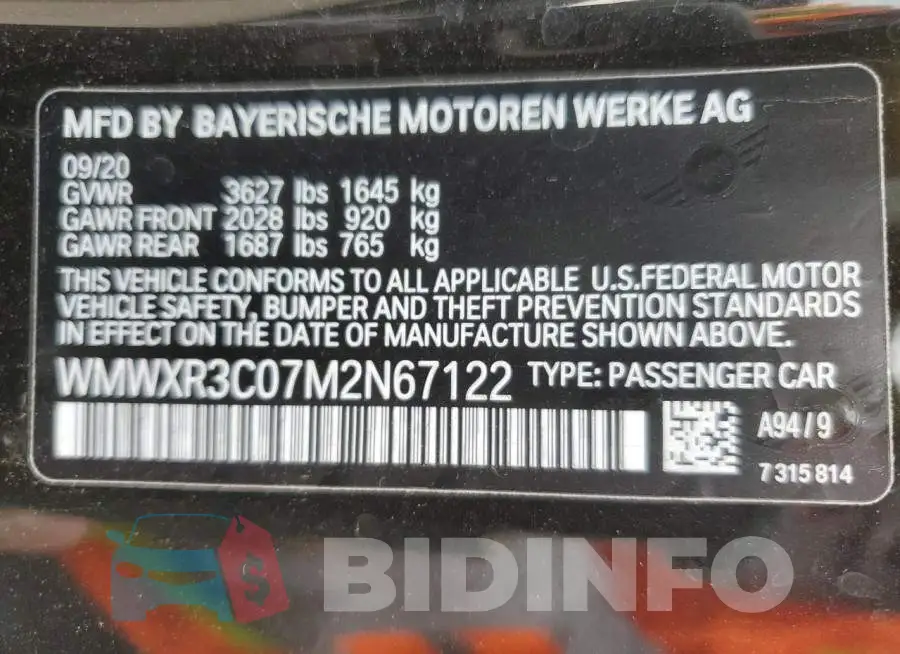 WMWXR3C07M2N67122 Photo# 12