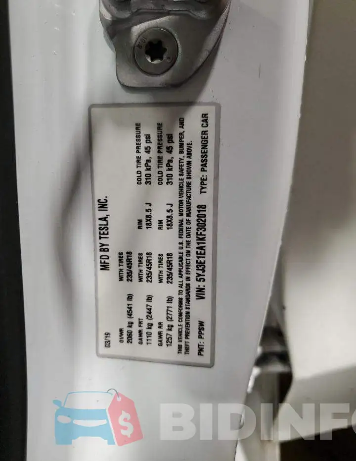 5YJ3E1EA1KF302018 Photo# 12