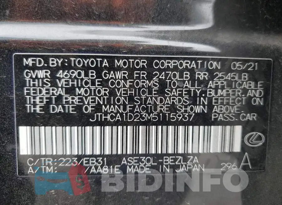 JTHCA1D23M5115937 Photo# 13
