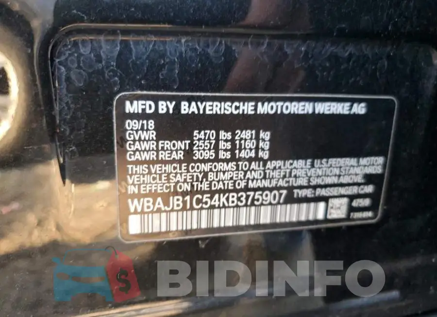 WBAJB1C54KB375907 Photo# 13