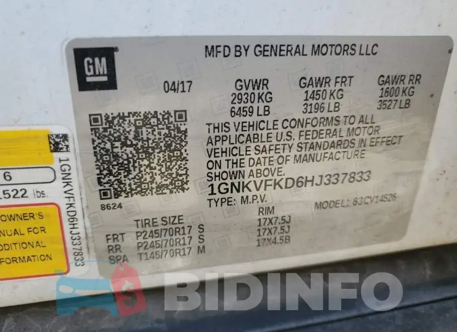 1GNKVFKD6HJ337833 Photo# 12