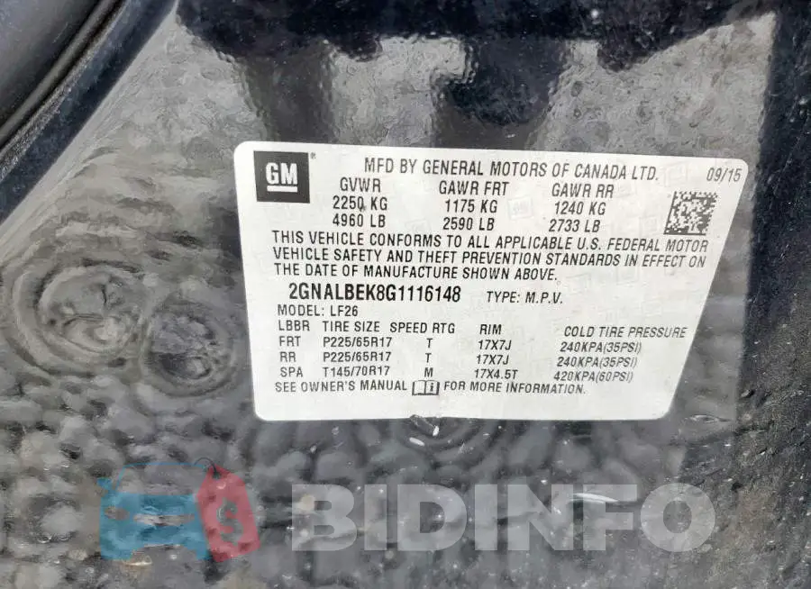2GNALBEK8G1116148 Photo# 13