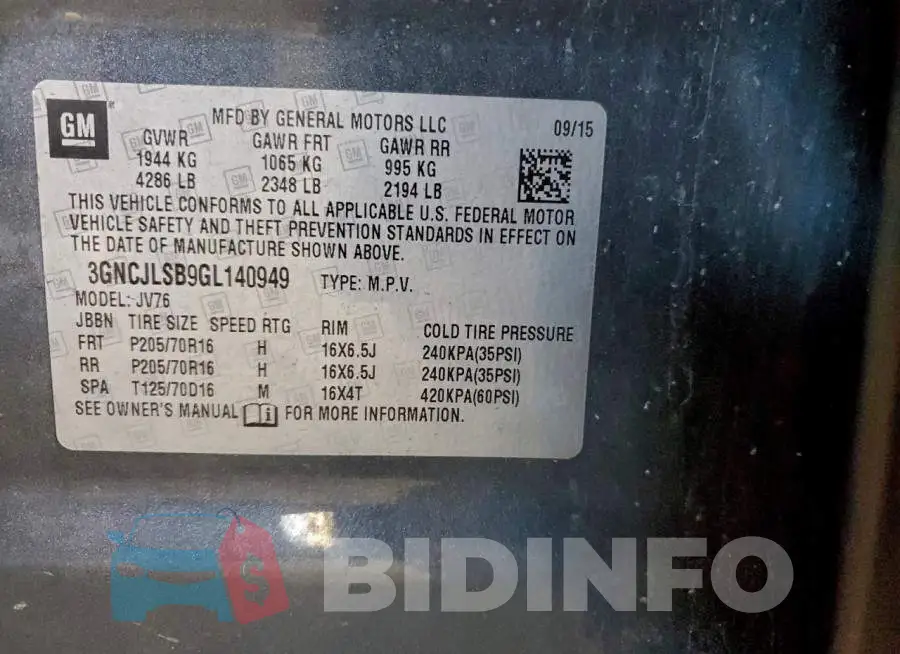 3GNCJLSB9GL140949 Photo# 13
