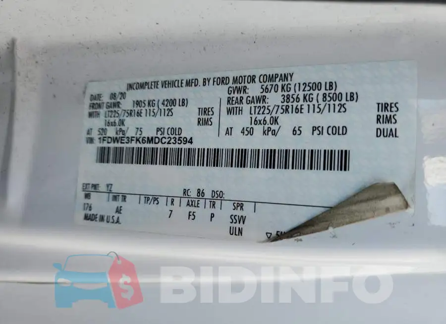 1FDWE3FK6MDC23594 Photo# 10