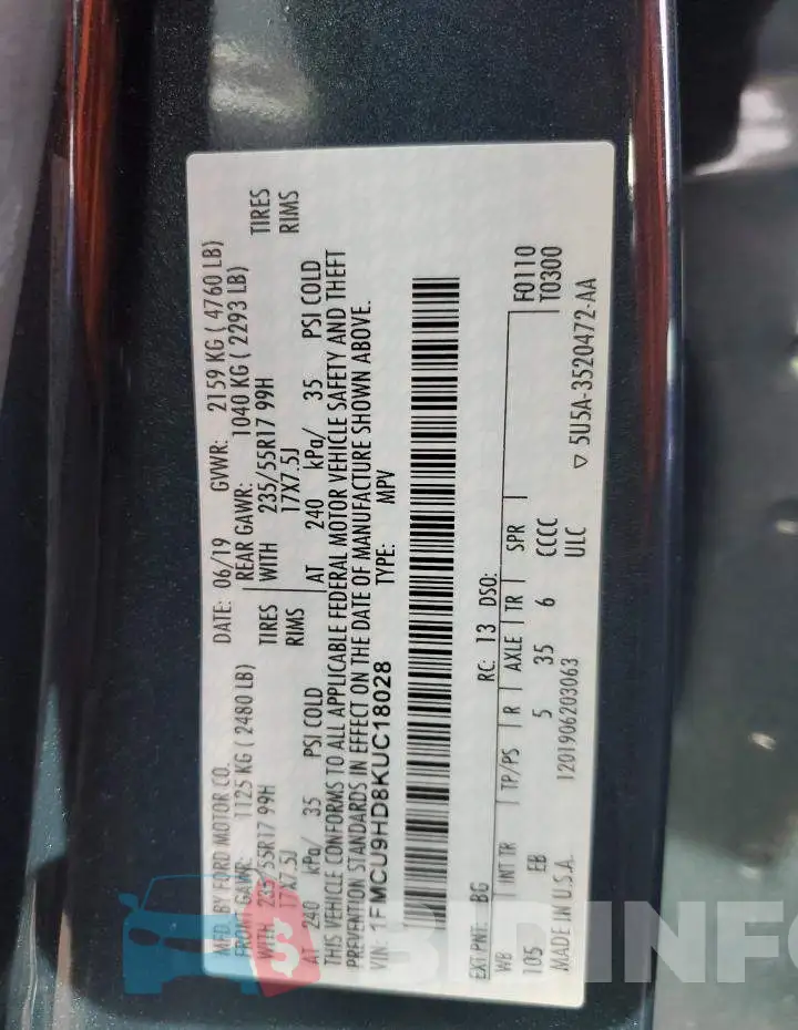 1FMCU9HD8KUC18028 Photo# 13