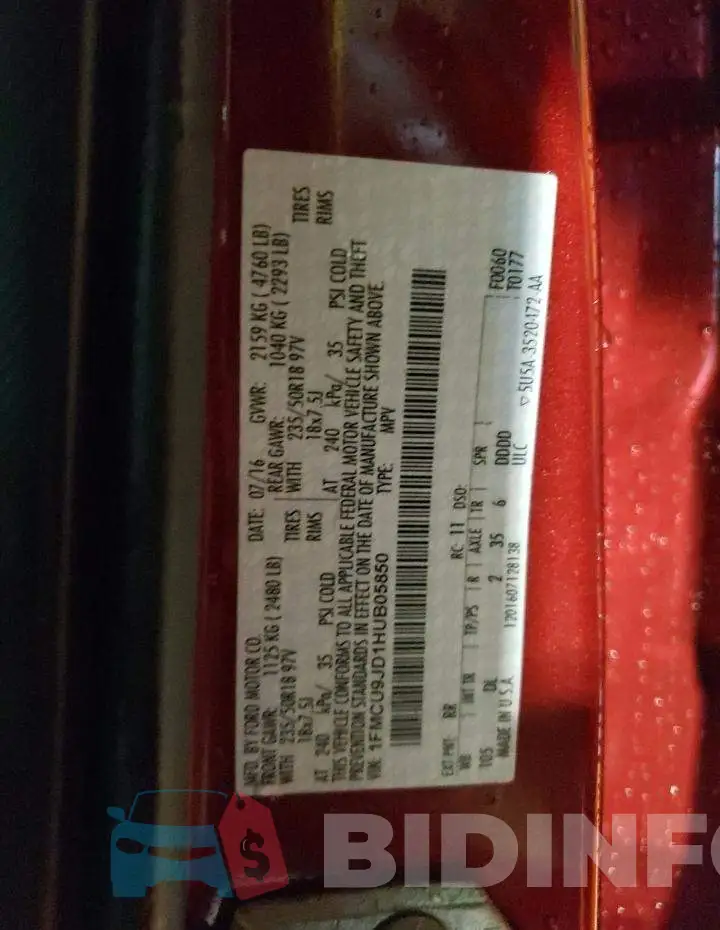 1FMCU9JD1HUB05850 Photo# 13