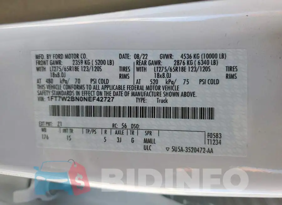 1FT7W2BN0NEF42727 Photo# 13