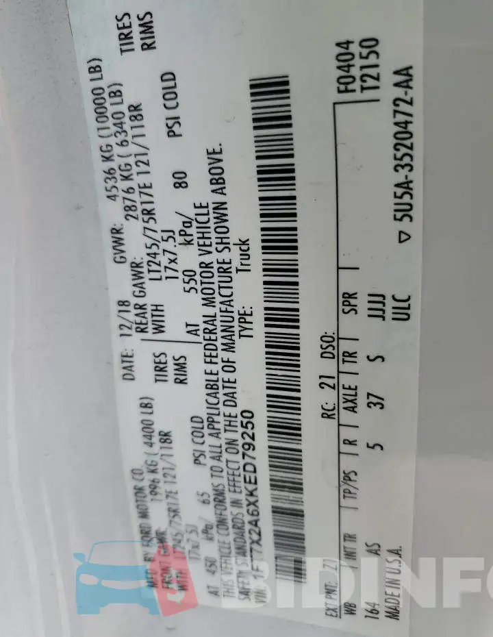1FT7X2A6XKED79250 Photo# 12