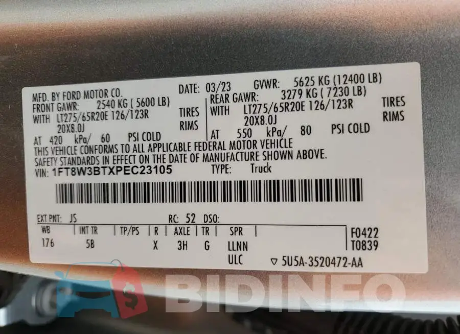 1FT8W3BTXPEC23105 Photo# 12
