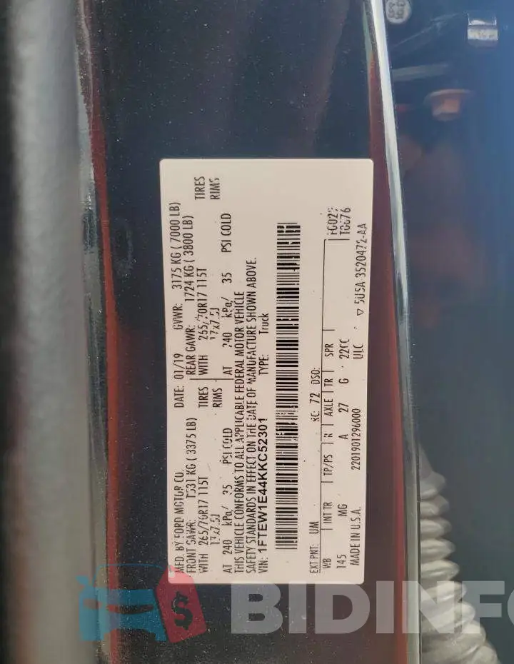 1FTEW1E44KKC52301 Photo# 12