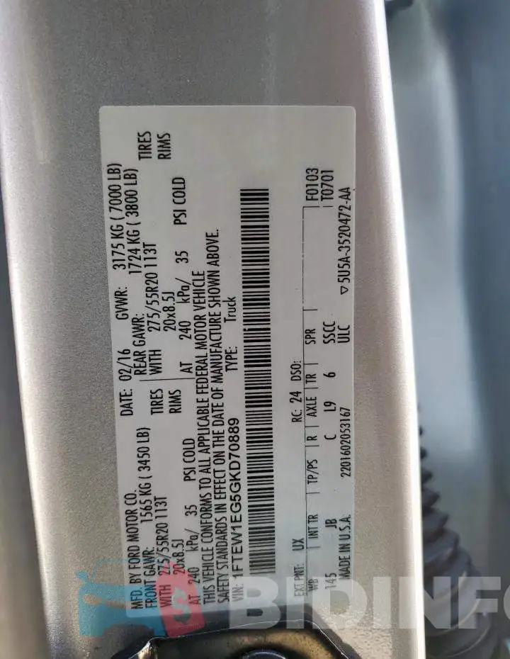 1FTEW1EG5GKD70889 Photo# 13