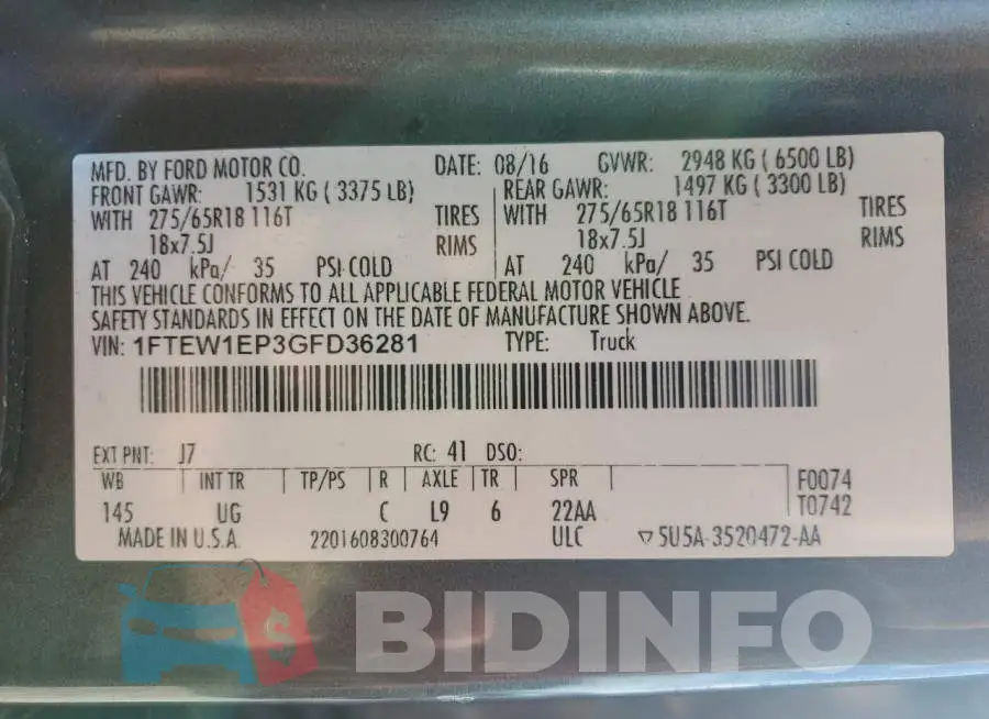 1FTEW1EP3GFD36281 Photo# 12