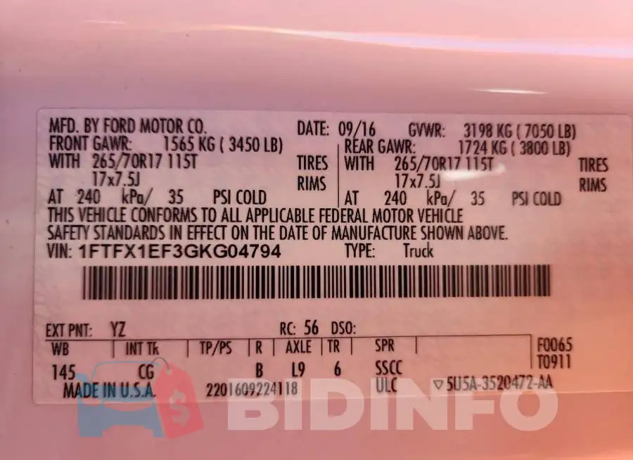 1FTFX1EF3GKG04794 Photo# 12