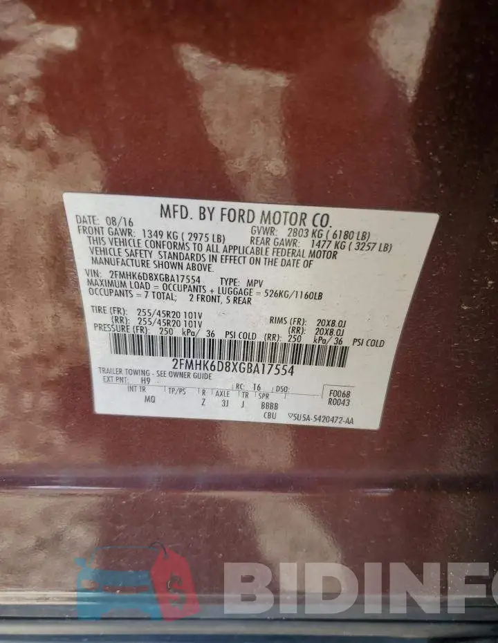 2FMHK6D8XGBA17554 Photo# 12