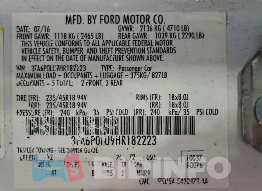 3FA6P0LU9HR182223 Photo# 13