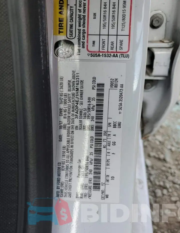 3FADP4EJ1HM163311 Photo# 12