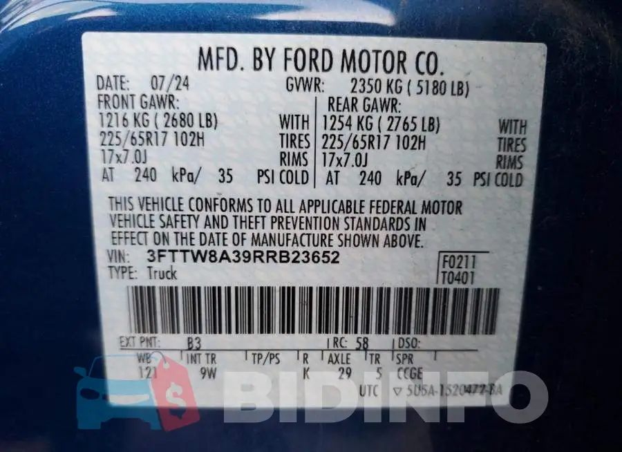 3FTTW8A39RRB23652 Photo# 13