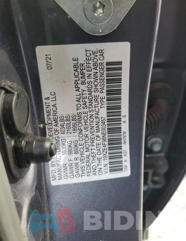 19XZE4F98NE003457 Photo# 13