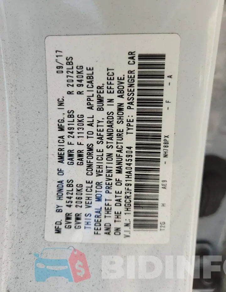 1HGCR3F91HA045904 Photo# 12