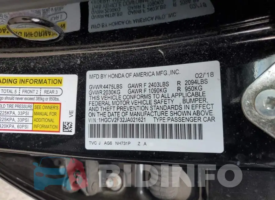1HGCV2F32JA021621 Photo# 12