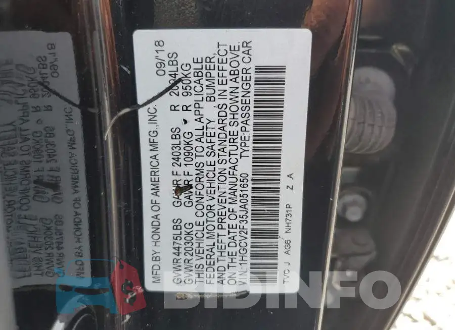 1HGCV2F35JA051650 Photo# 12