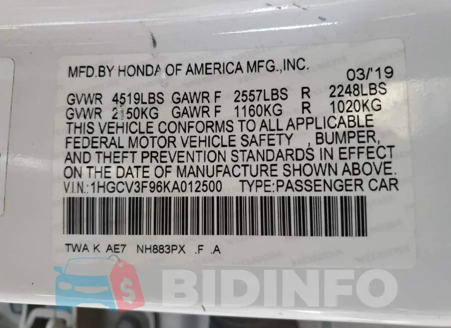1HGCV3F96KA012500 Photo# 12