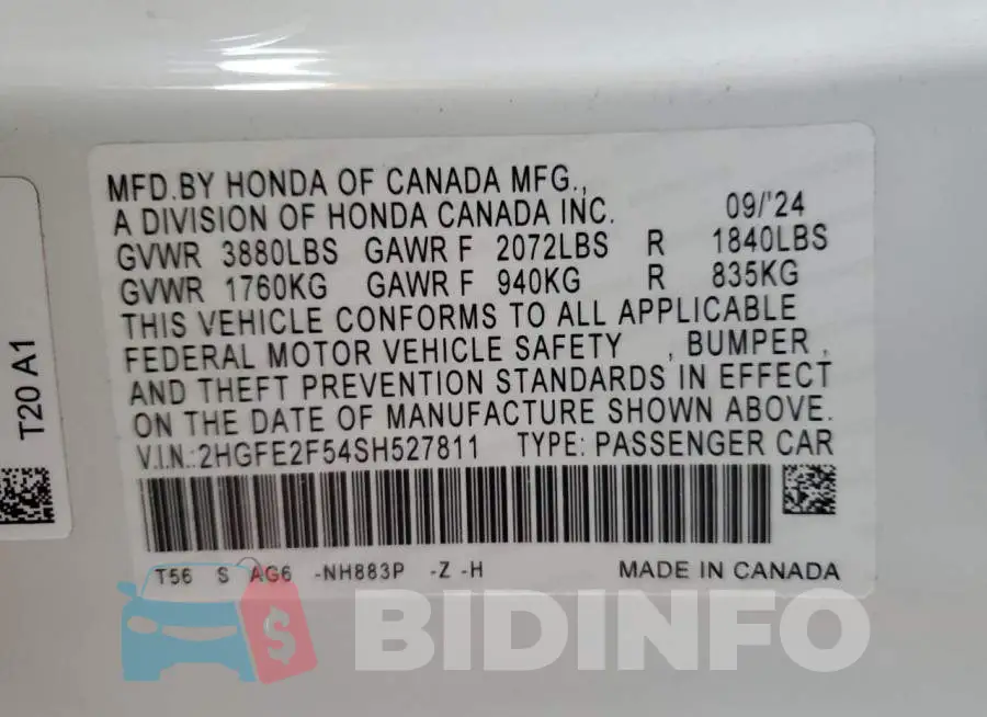 2HGFE2F54SH527811 Photo# 12