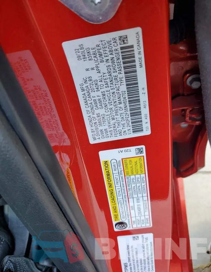 2HGFE2F56NH604702 Photo# 13