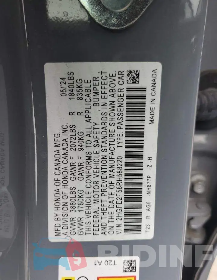 2HGFE2F58RH588220 Photo# 12