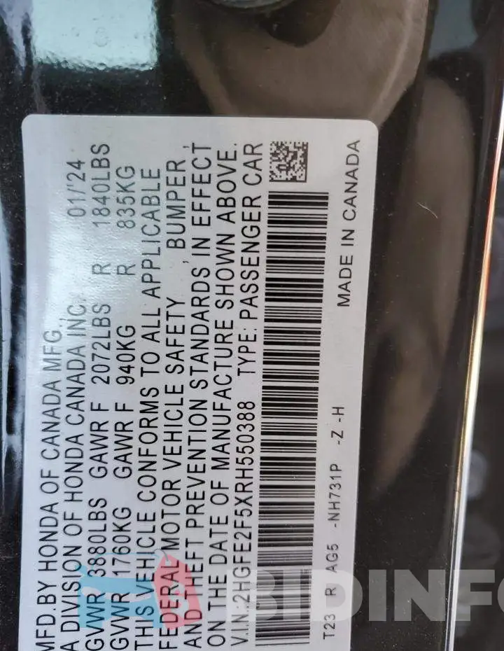 2HGFE2F5XRH550388 Photo# 13