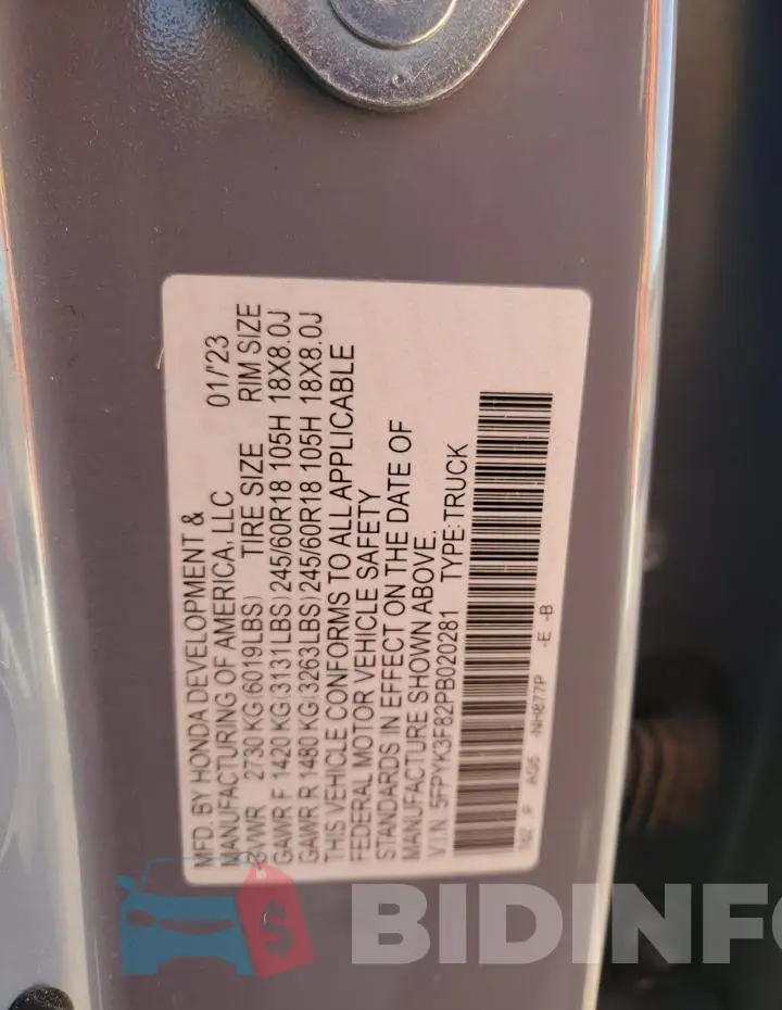 5FPYK3F82PB020281 Photo# 12