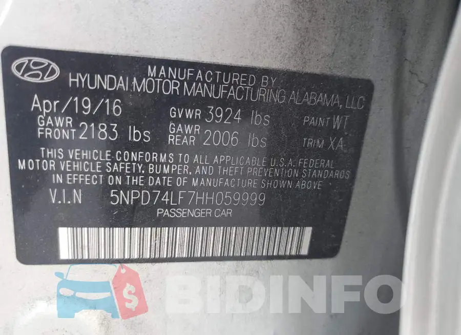 5NPD74LF7HH059999 Photo# 13