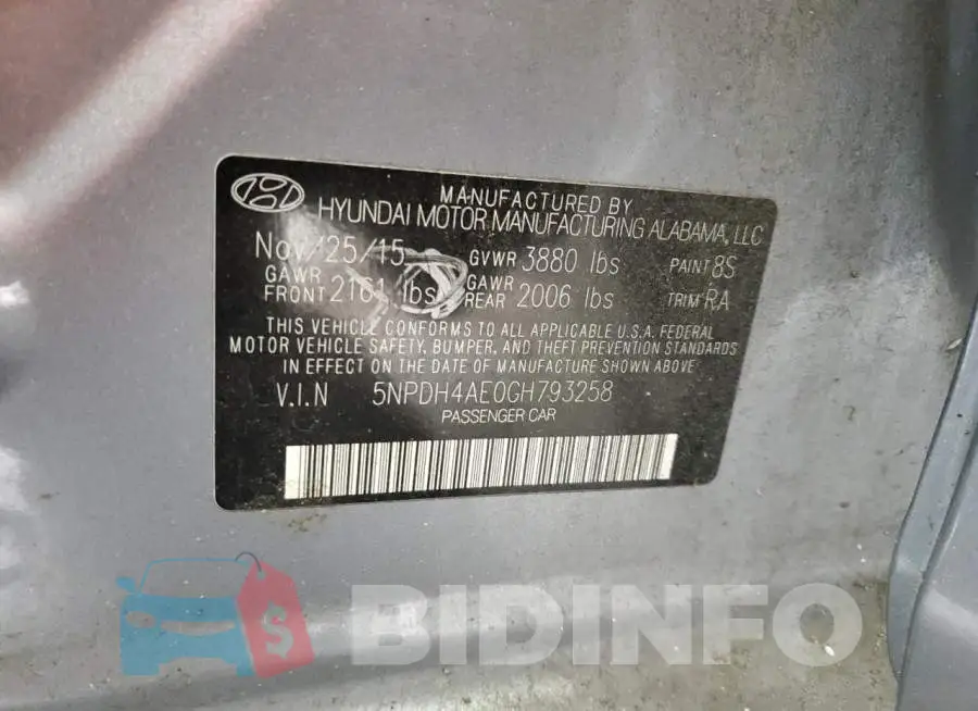 5NPDH4AE0GH793258 Photo# 12