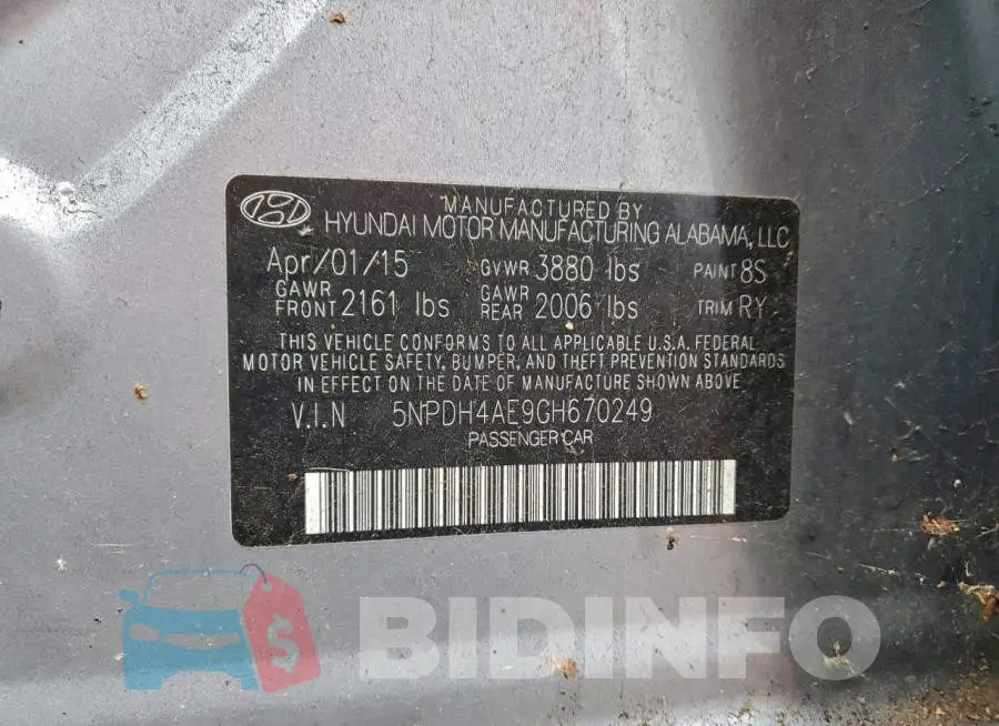 5NPDH4AE9GH670249 Photo# 12