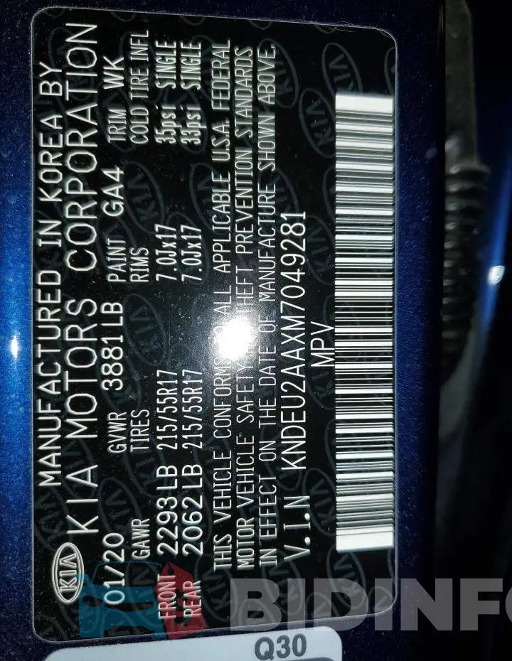 KNDEU2AAXM7049281 Photo# 14