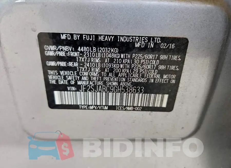 JF2SJABC9GH538633 Photo# 13