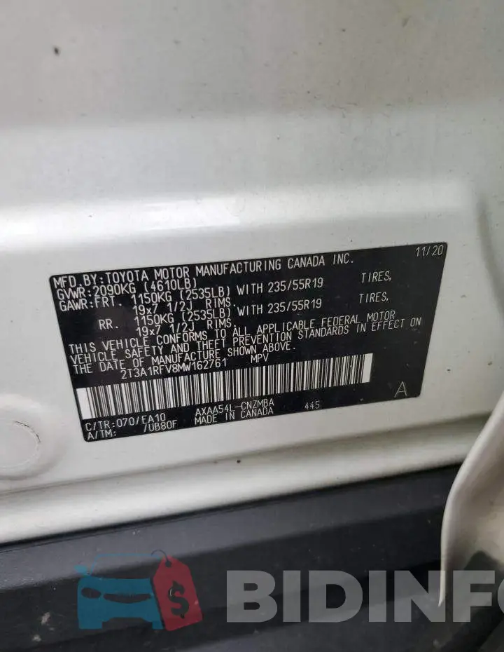 2T3A1RFV8MW162761 Photo# 13