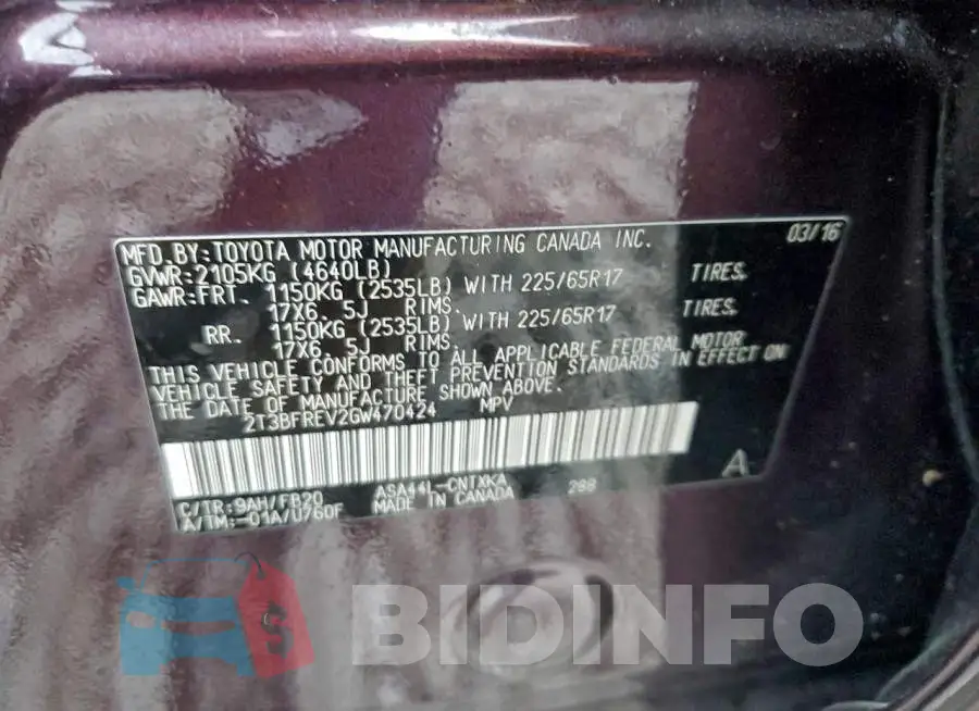 2T3BFREV2GW470424 Photo# 14