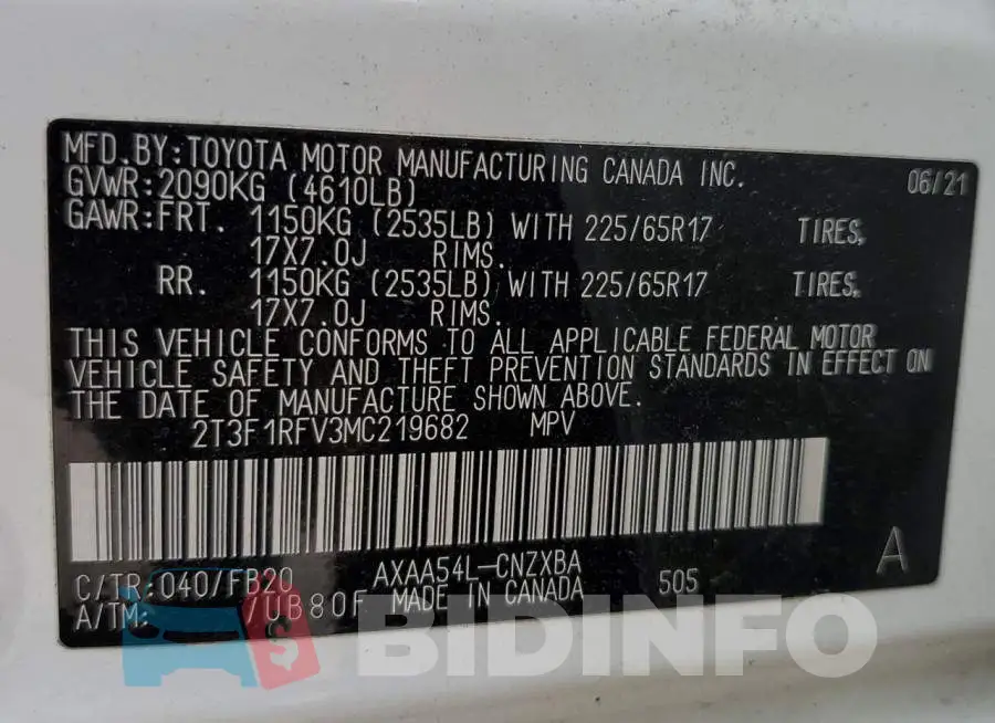 2T3F1RFV3MC219682 Photo# 14