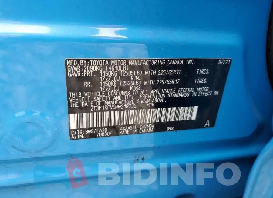 2T3P1RFV5MW218732 Photo# 12